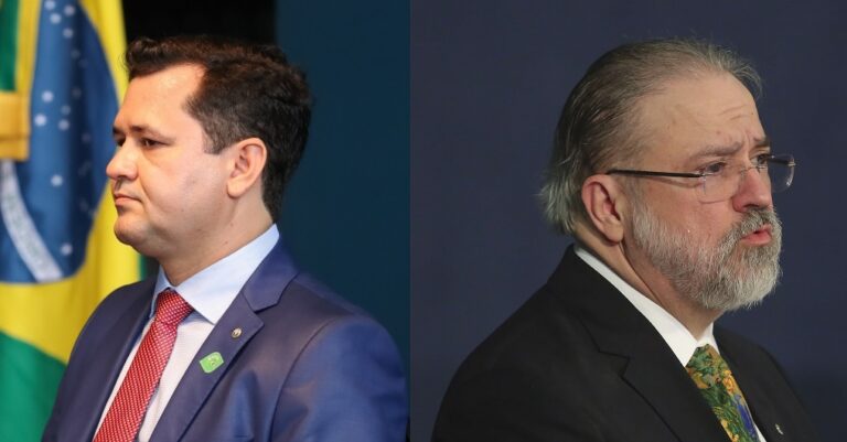 De lados opostos na polêmica: Daniel Macedo, da DPU e Augusto Aras, da PGR Fotos: Arte sobre fotos de Marcos Corrêa-PR e reprodução Twitter