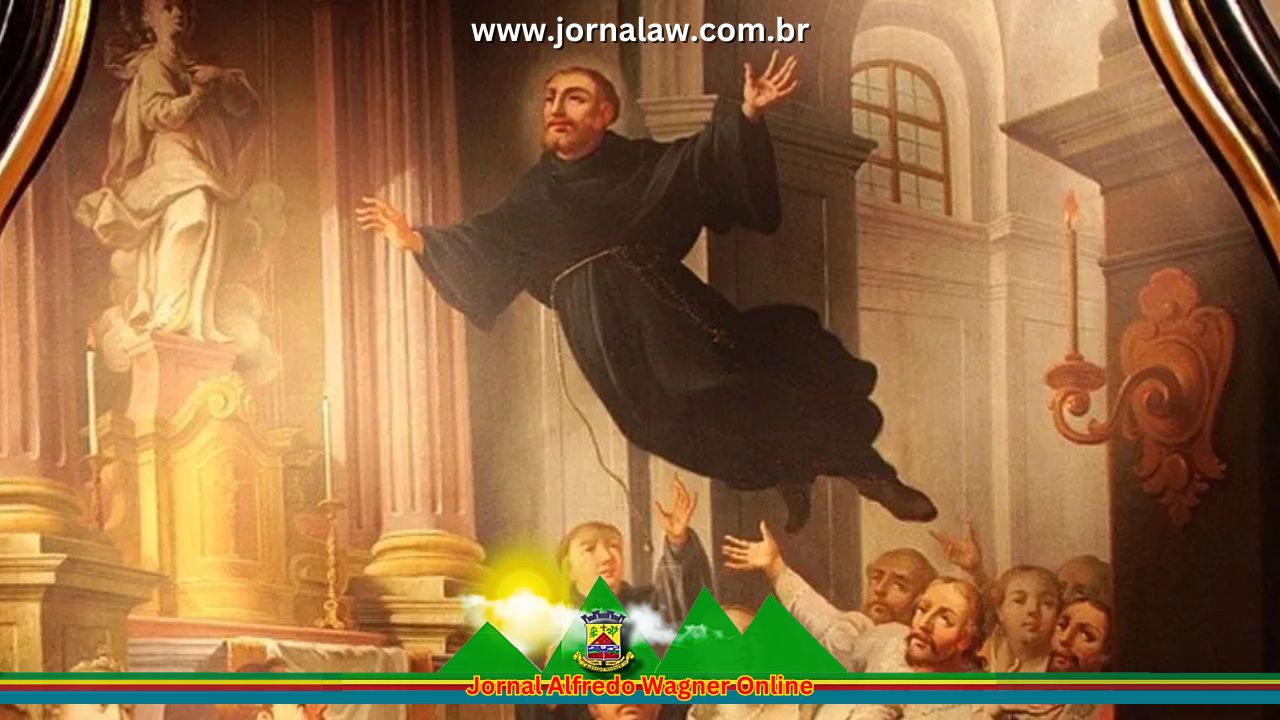 São José de Cupertino levitando durante seu êxtase sobre os fieis admirados